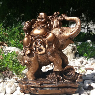 Happy Buddha on elephant - 16 cm